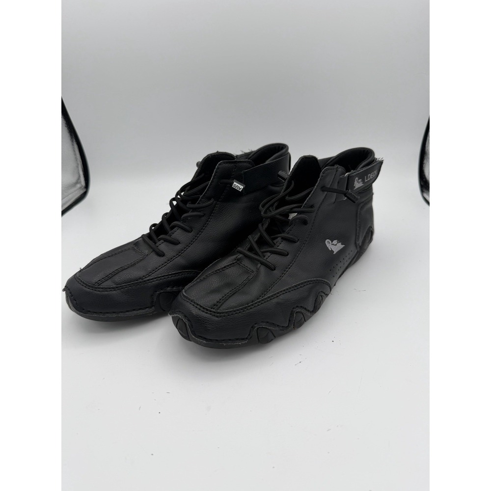 LDECK Black Leather Comfort Shoes EU 37 Minimalist Hook Loop Elastic Lace.  1783